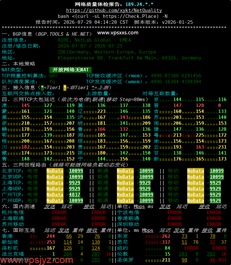 OneTechCloud德国VPS网络质量体检报告