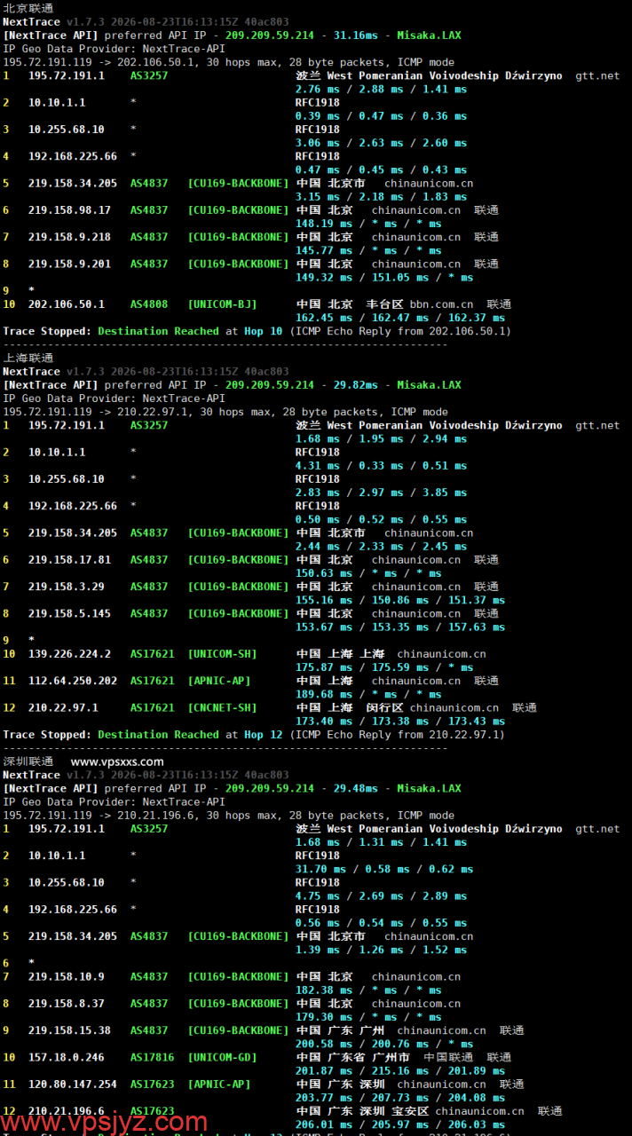 QQG.NET美国三网直连VPS联通回程路由