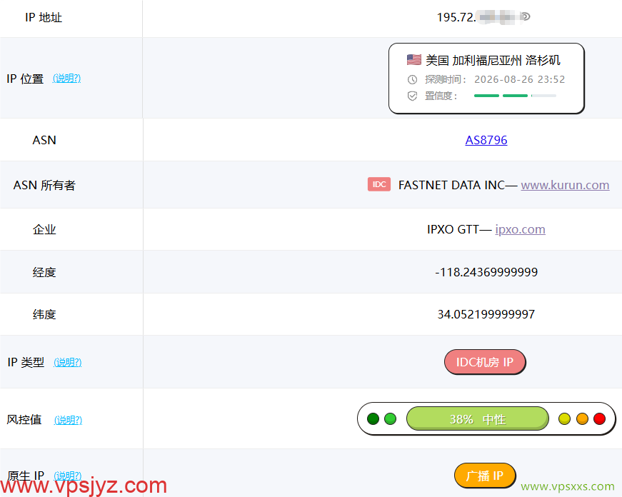 QQG.NET美国洛杉矶BGP VPS ping0是否家庭IP检测