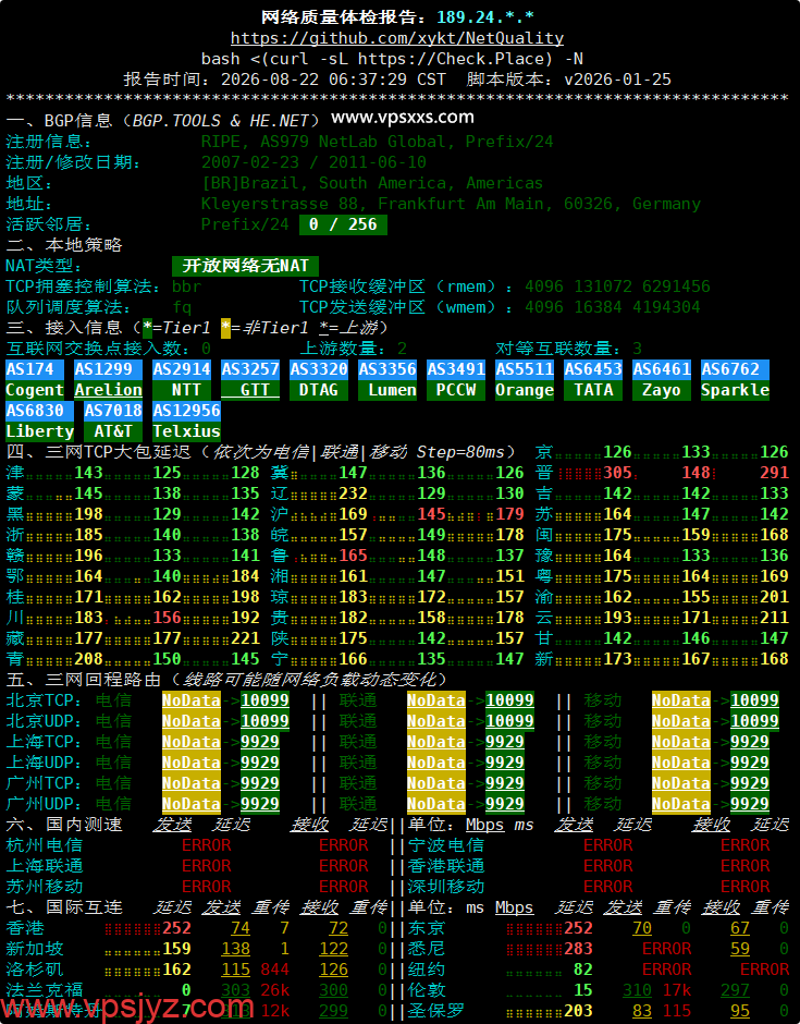 云途德国VPS网络质量体检报告