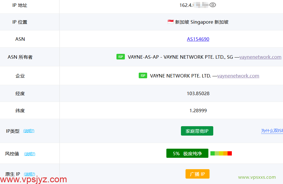 荫云新加坡原生IP VPS ping0是否家庭IP检测