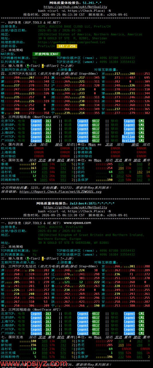 BageVm英国VPS网络质量体检报告