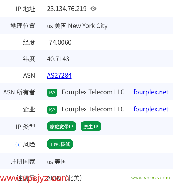 Fourplex美国纽约VPS是否住宅IP检测