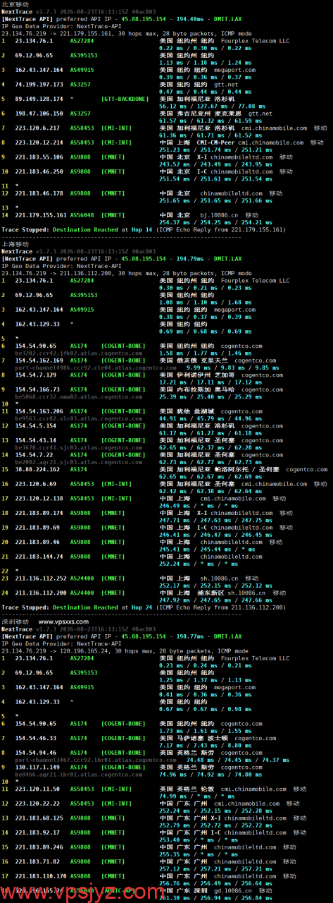 Fourplex美国纽约VPS移动回程路由