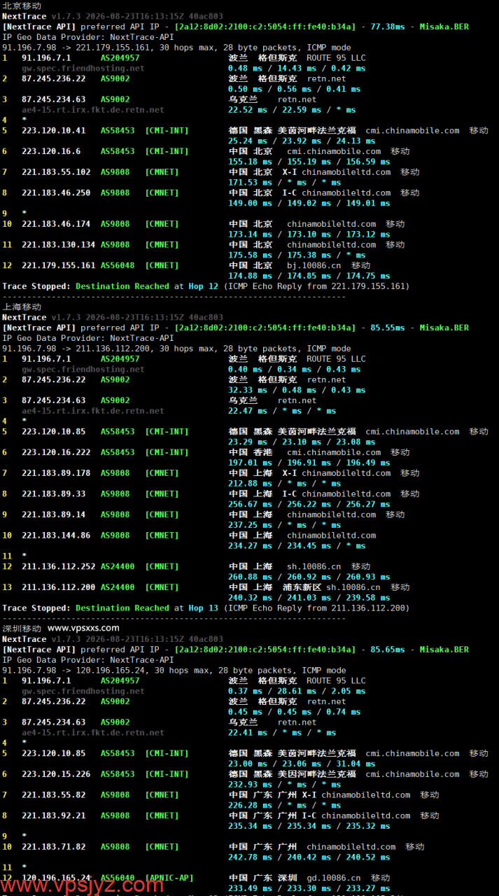 Friendhosting波兰VPS移动回程路由