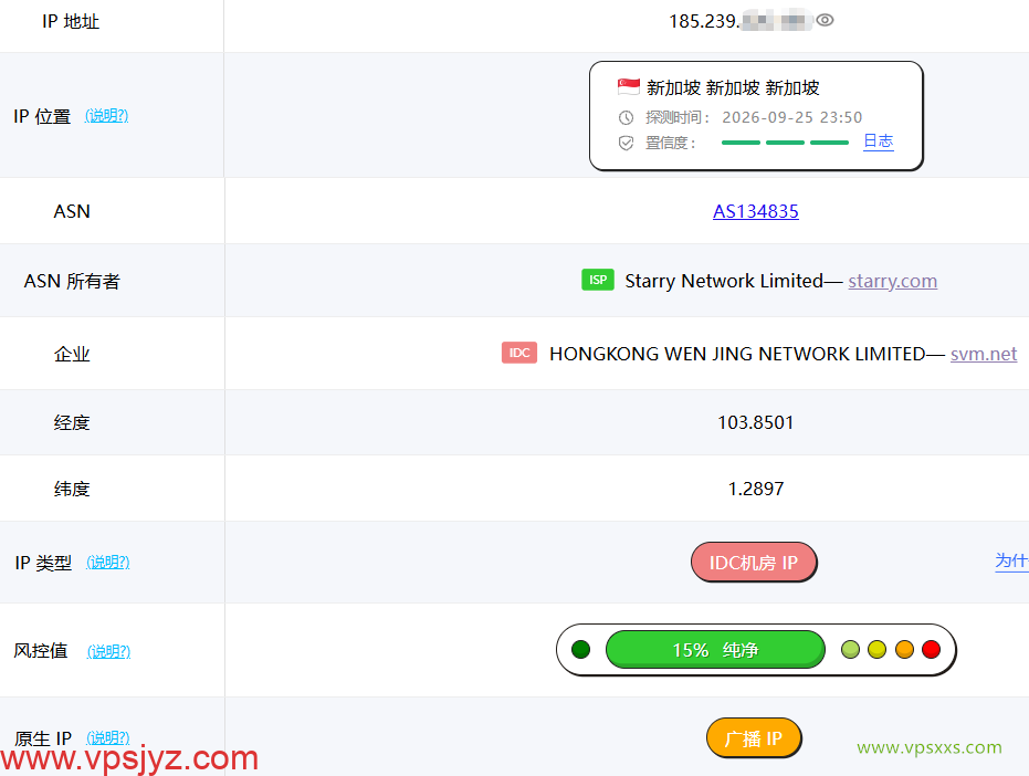 HHost新加坡VPS ping0是否家庭IP检测