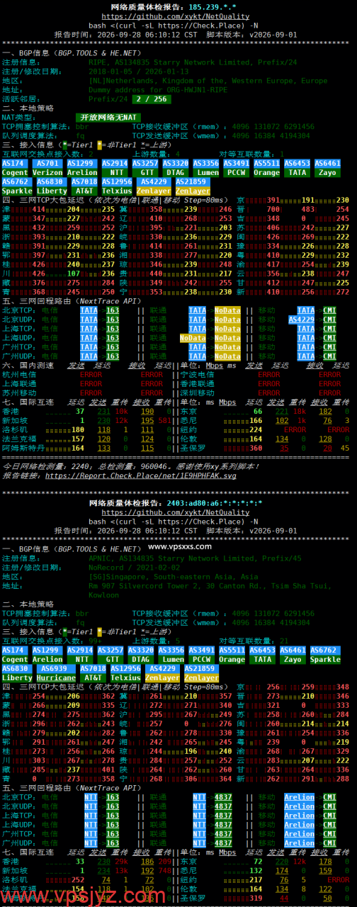 HHost新加坡VPS网络质量体检报告