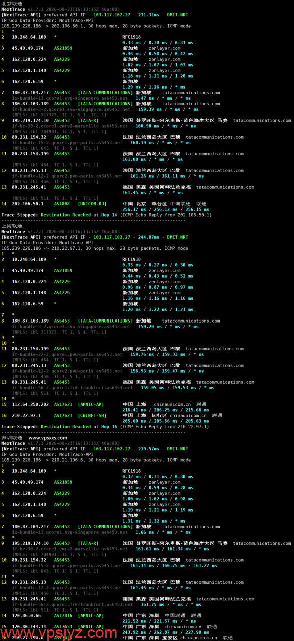 HHost新加坡VPS联通回程路由