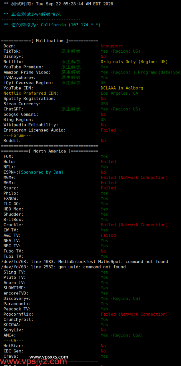 ServerHost美国洛杉矶VPS流媒体解锁能力测试