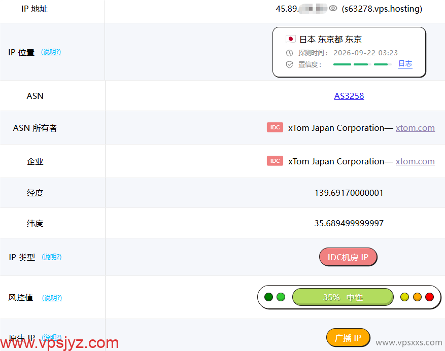 V.PS日本东京Gen2 VPSping0是否家庭IP检测