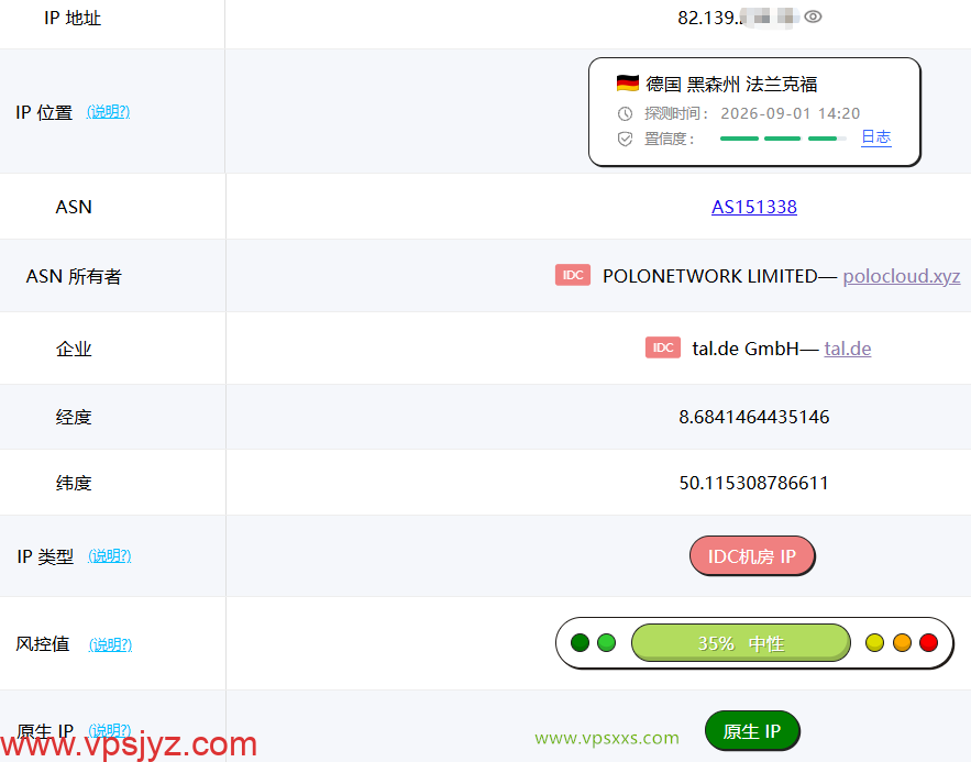 丽萨主机德国9929 VPS ping0是否家庭IP检测