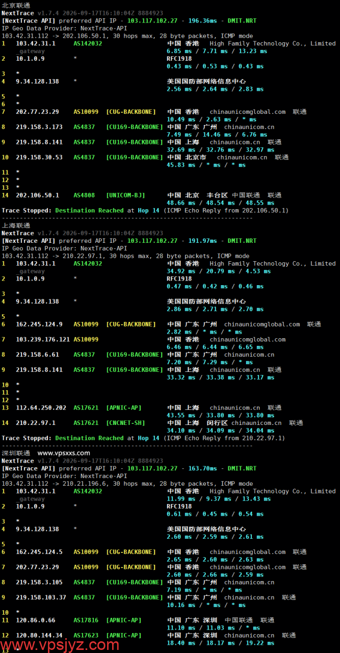 JoysolData香港优化B VPS联通回程路由