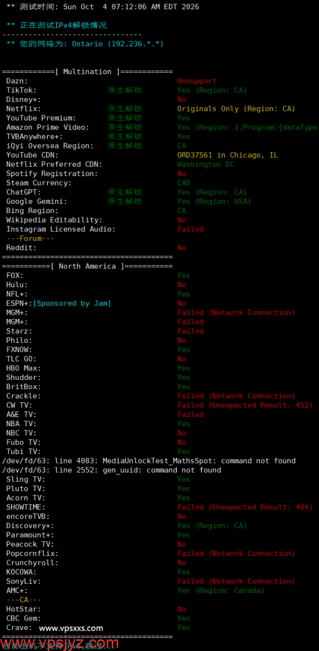 ServerHost加拿大多伦多VPS流媒体解锁能力测试