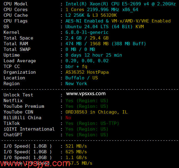 ServerHost美国纽约VPS硬件测试