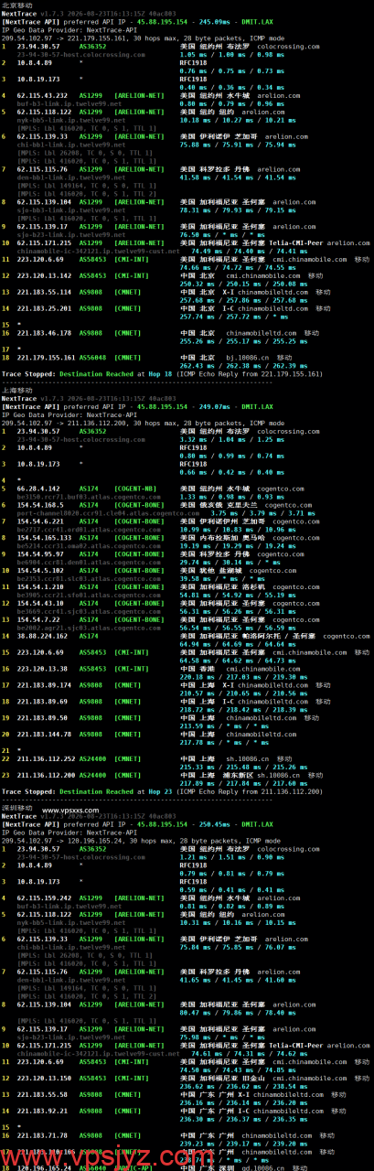 ServerHost美国纽约VPS移动回程路由