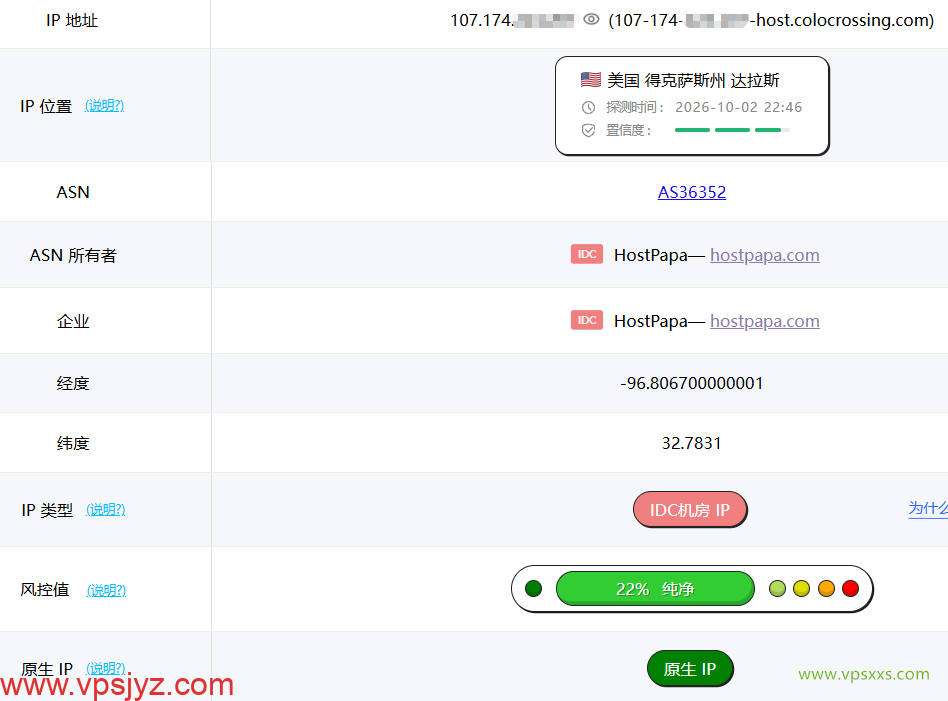 ServerHost美国达拉斯VPS ping0是否家庭IP检测