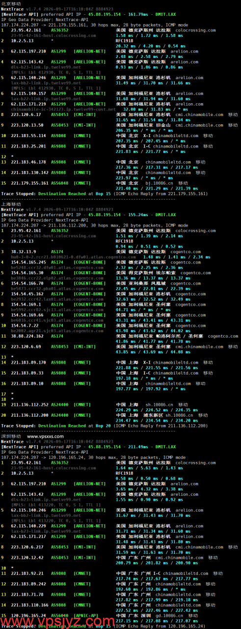 ServerHost美国达拉斯VPS移动回程路由