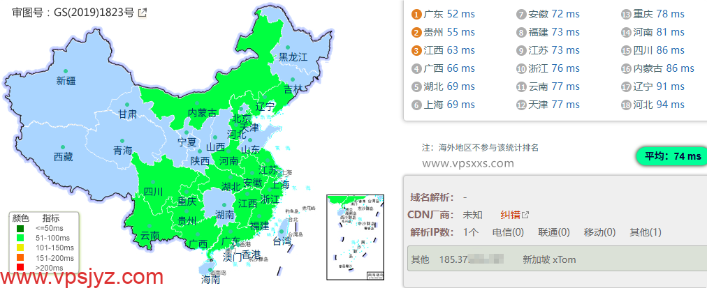 V.PS新加坡高性能VPS到国内的延迟速度测试