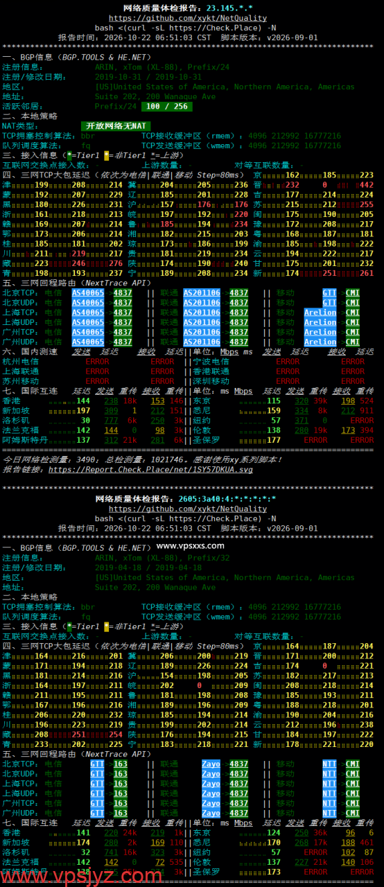 V.PS美国西雅图VPS网络质量体检报告