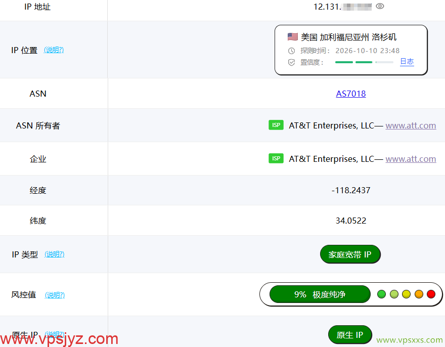 六六云美国ATT VPS ping0是否家庭IP检测