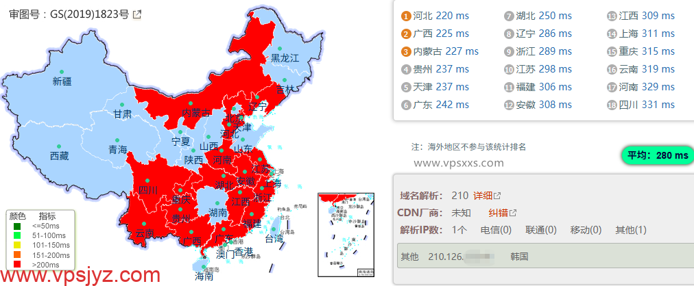 六六云韩国原生IP VPS到国内的延迟速度测试